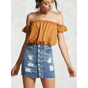 Distressed denim skirt